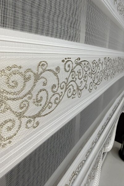 StorBurada Zebra Stor Perde Sarı Sarmaşık Desen Altın Simli Etek Dilimli STB9...