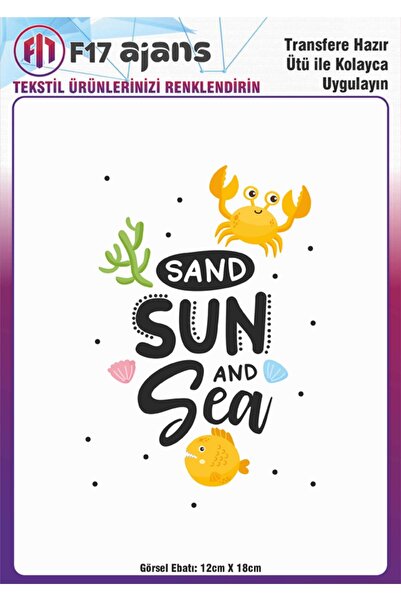 F17 Ajans Ütü ile Yapışan Tekstil DTF Transfer Baskı Sand Sun and Sea