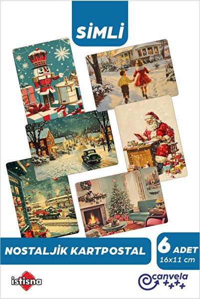 CANVELA Yılbaşı Nostalji Simli Kartpostal Setleri Manzara Yeni Yıl Postcard C...