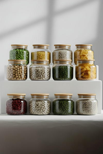 Rakle Basic Bambu Kapaklı 12'li Cam Kavanoz Seti 350 cc