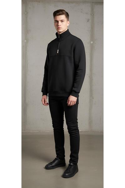 Kaşif قميص بياقة قائمة ونصف سحاب من القطن بثلاثة خيوط شار مبطن بالصوف إيتشرت