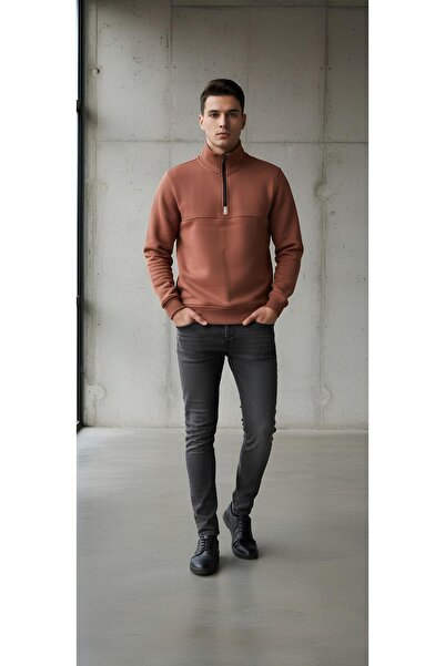 Kaşif Stand-Up Collar Half Zipper Closure Cotton 3-Ply Yarn Fleece-Lined Eats...