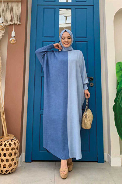 Bym Fashion Dvojfarebné šatkové farebné šaty 3808 Modré