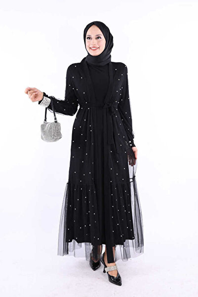 Bym Fashion طقم عباية وفستان لؤلؤي 8491 أسود