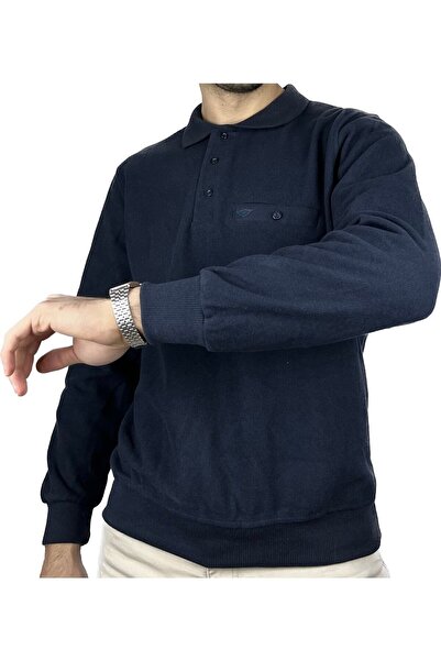 APT PRESTIGE سترة رجالية ذات رقبة بولو باللون الأزرق الداكن وجيب عادي