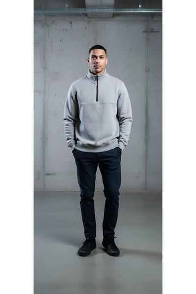 Kaşif قميص بياقة قائمة ونصف سحاب من القطن بثلاثة خيوط شار مبطن بالصوف إيتشرت