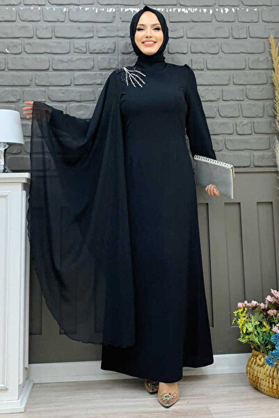 Bym Fashion Jednorukávový šifon Cape Detail výšivka přes rameno Večerní šaty ...