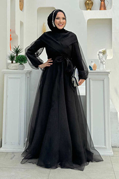 Bym Fashion Tylové večerní šaty s proužkem přes rameno 3964 Černá