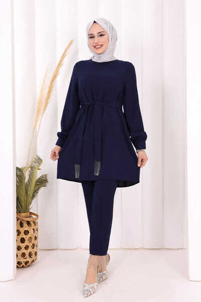 Bym Fashion Tunika-Hosen-Doppelset mit Quasten-Detail, 8424, Marineblau