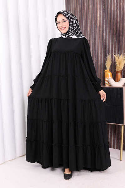 Bym Fashion Katlı Salaş Elbise 6023 Siyah