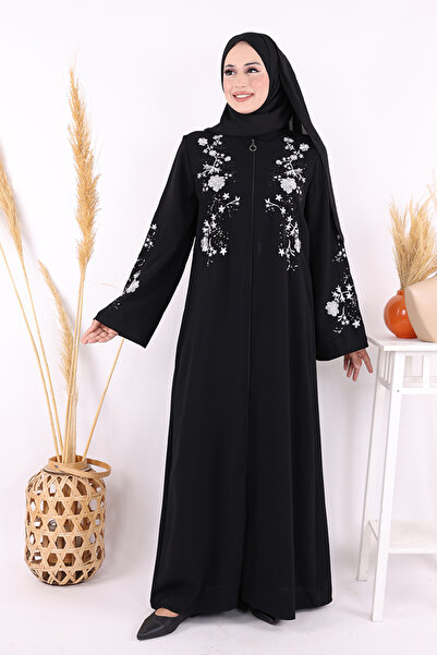 Bym Fashion Nakış İşleme Detaylı Ferace 7895 Siyah