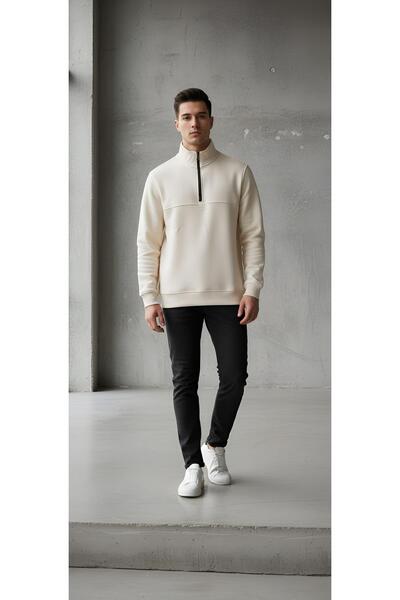 Kaşif قميص بياقة قائمة ونصف سحاب من القطن بثلاثة خيوط شار مبطن بالصوف إيتشرت