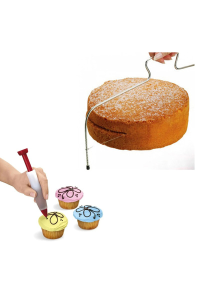 adin tasarım Pasta Dekor Kalemi ve Pasta Kesici 34 cm Pasta Keki Dilimleyici ...