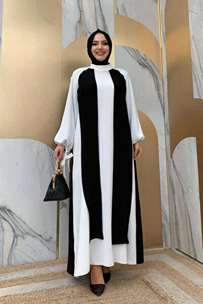 Bym Fashion Two Color Piece Detail Balloon Sleeve Look Dress 3799 Black