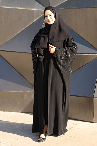 Bym Fashion Yarasakol İşleme Detaylı Abaya 70012 Siyah