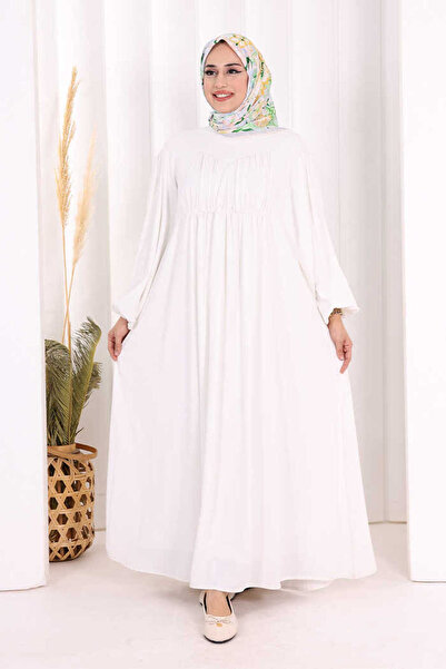 Bym Fashion Kalp Robalı Elbise 6016 Ekru