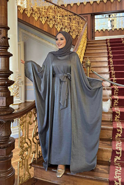 Bym Fashion Yarasakol Abayalı Φόρεμα Κοστούμι 8497 Καπνιστό