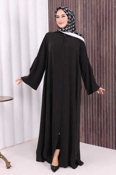 Bym Fashion Fermuarlı Kapüşonlu Ferace 70016 Siyah