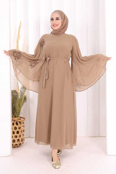 Bym Fashion Βραδινό φόρεμα Yarasakol μονό μανίκι με επένδυση από σιφόν 3539 Mink