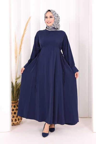 Bym Fashion فستان بتفاصيل ربط 6015 باللون الأزرق الداكن