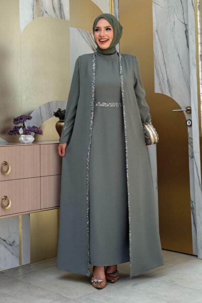 Bym Fashion Taş İşleme Detaylı Yelekli Elbise Takım 3838 Mint