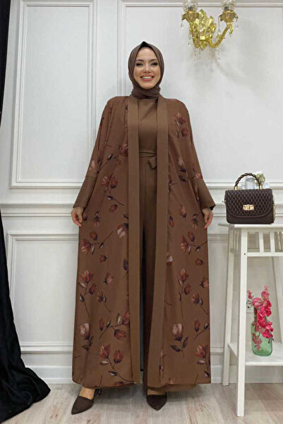 Bym Fashion Σετ ολόσωμη φόρμα με μοτίβο Abaya μονόχρωμη τσέπη με ζώνη μηδενικ...
