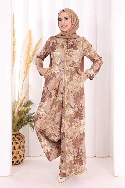 Bym Fashion Printed Patterned Jumpsuit with Hidden Buttons on the Chest and W...