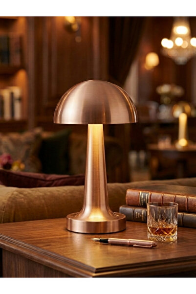 K2 Mantar Masa Lambası Rose Renk Kablosuz Ledli 3renk Dokunmatik Şarjlı
