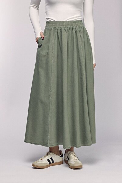 Saade Fusta evazată pentru femei A croială cu talie înaltă buzunare - in text...