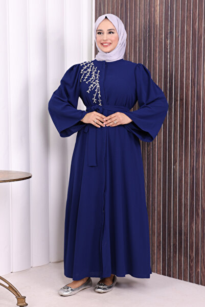 Bym Fashion حجر الكتف المطرز الخصر التعادل Ferace 7805 الأزرق الداكن