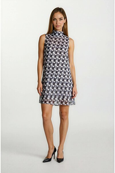 Spazio Fernandel Degaje Yaka Arkadab Bağlamalı Kolsuz Elbise SİYAH