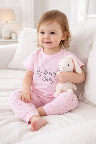 Babyhola Kız Bebek Çocuk Pijama Takımı Kısa Kol Pamuk Kumaş 11915