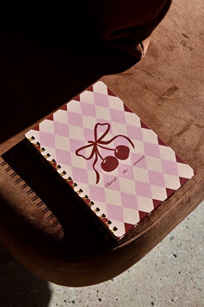 Paper Lab Studio Paper Lab Pembe & Kırmızı Ekose Spiralli Çizgili Defter (A5)