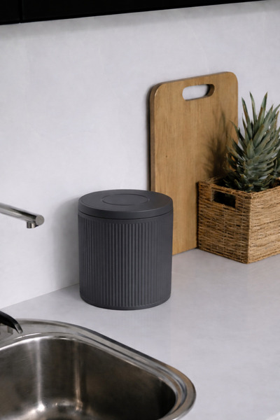 Sas Haus Lines Luxury Striped Countertop Kitchen Trash Can - Waste Bin with G...