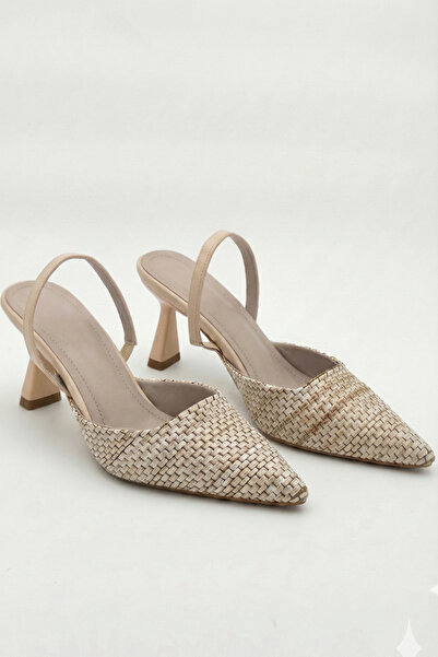 Shoesers Women's Special Design Pointed Toe Straw Coated Daily Heeled Shoes