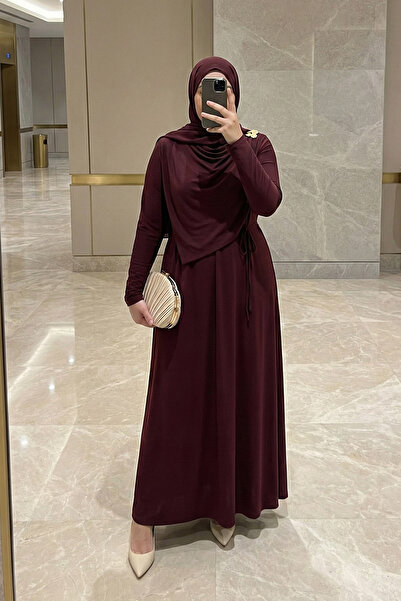 InStyle Burgundy Sandy Dress with Shawl Tie and Brooch
