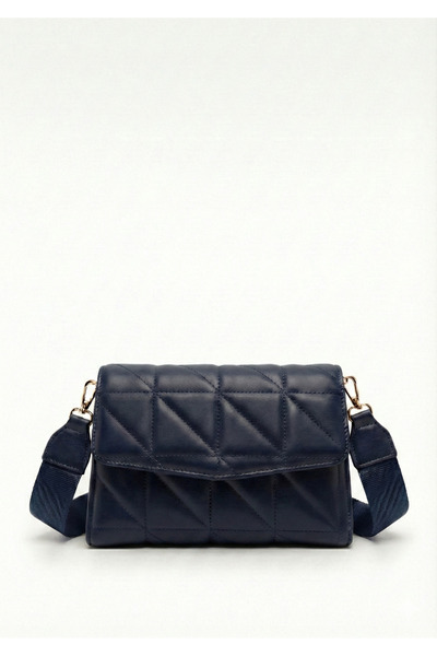 PurpleART Kadın Lacivert Kapitone Ayarlanabilir Kolon Askılı Çapraz Omuz Çantası