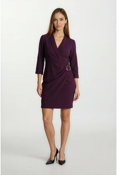 Spazio Crescenzo Şal Yaka Toka Detaylı Elbise MÜRDÜM