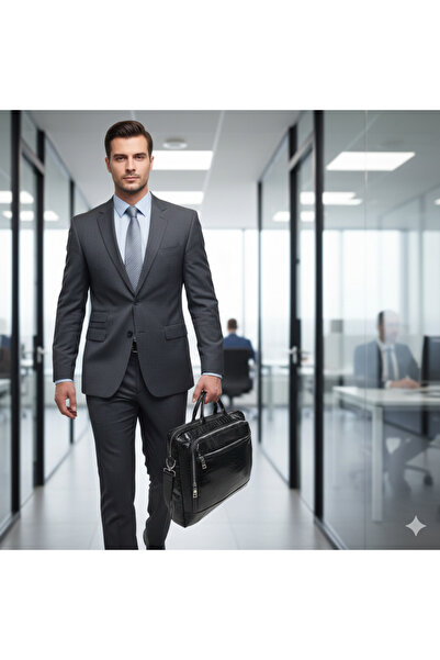 Dadacuq Patent Leather Crocodile Leather 3-Compartment Laptop & Briefcase Sho...