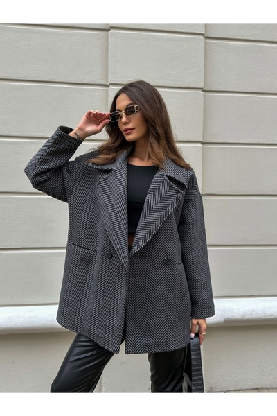 Elif Özbey Butik Palton scurt supradimensionat antracit