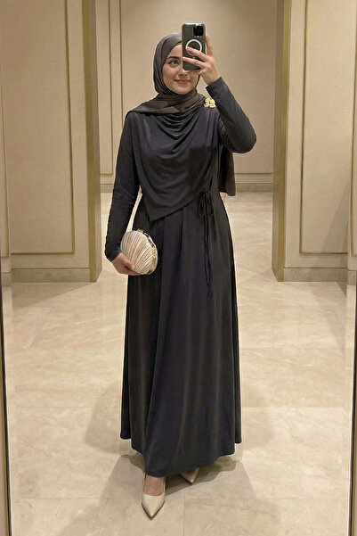 InStyle Smoked Sandy Dress with Shawl Tie and Brooch