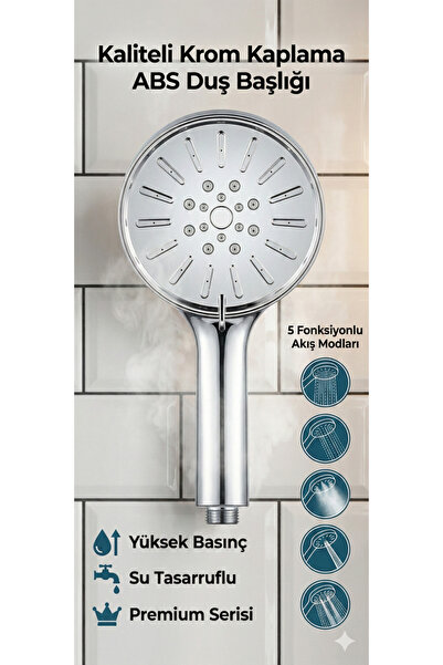 Plodna House Büyük Boy 5 fonksiyonlu Kaliteli Duş Başlığı
