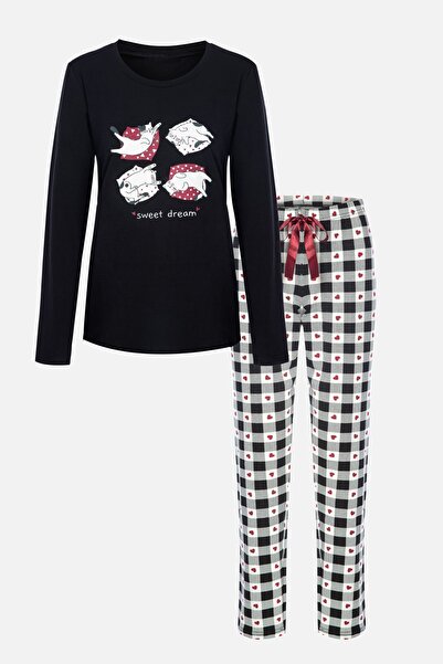 koza iç giyim Kadın Desenli Pijama Takımı