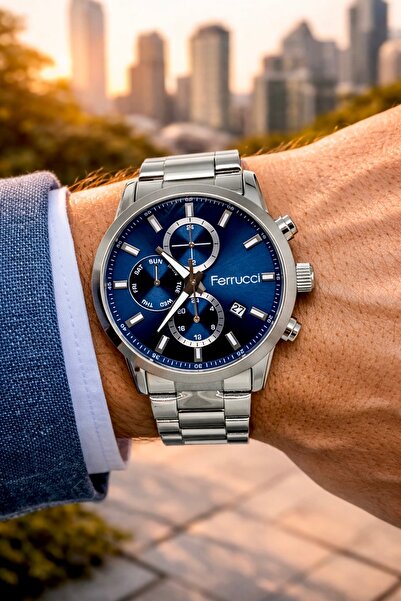Ferrucci Ferucci̇ Brand Original 2 Years Warranty Navy Blue Dial Steel Men's ...