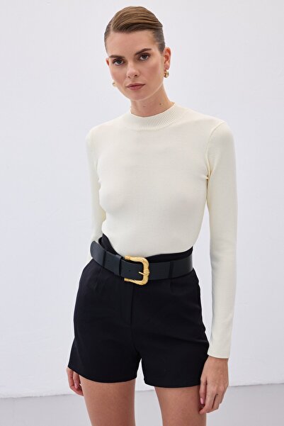 Sateen Блуза с къс ръкав и рибарска плетка - Екру