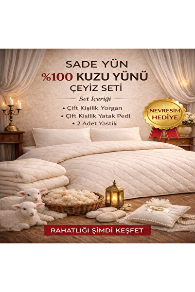 Sade Yün Çeyiz Seti Çift Kişilik %100 Merinos Kuzu Yünü