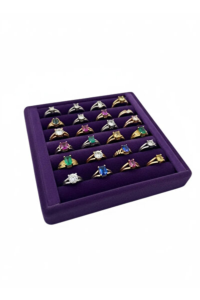 MeGass Dekor حامل عرض حلقات من قماش الجلد المدبوغ باللون الأرجواني 15 سم / 15 سم