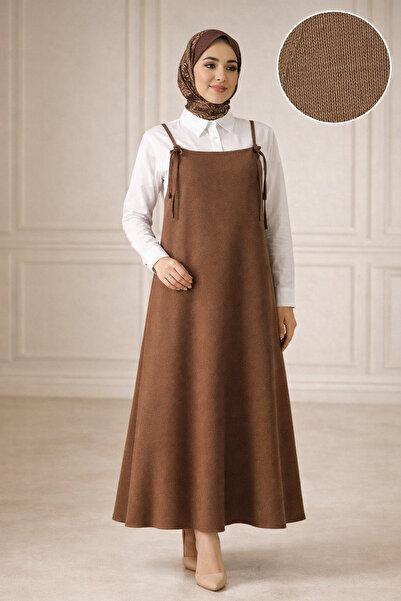 ELMODA Women's Brown Knitted Fabric Adjustable Strap Gilet Dress