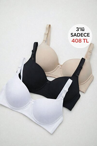 ED WOMEN 3’lü Toparlayıcı Dolgulu Sütyen | Günlük Kullanım – Balenli & Şık Ta...