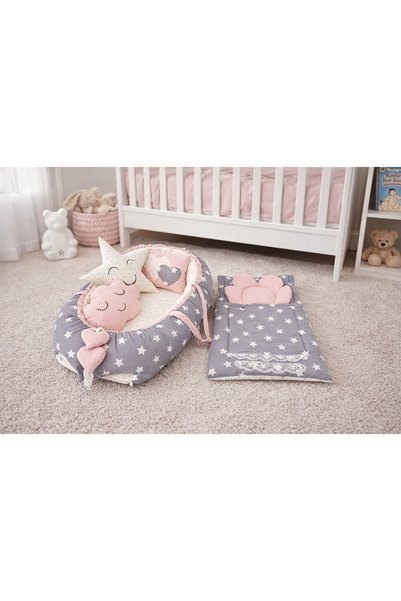 Jaju Baby Gri Yıldızlı Pudra Lüx Jaju Babynest Anne Yanı Bebek Yatağı